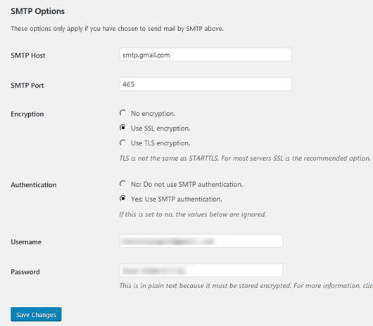 WP Mail SMTP Configuration page with Gmail settings - image