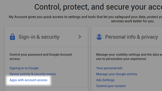 Apps with account access under Sign-in and security page - image