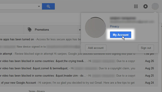 My Account button in your Gmail logged in page - image