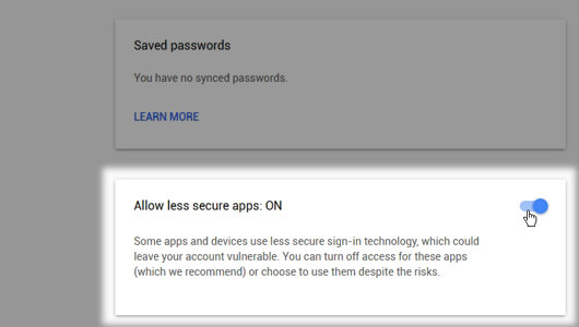 Turning on Allow less secure apps - image