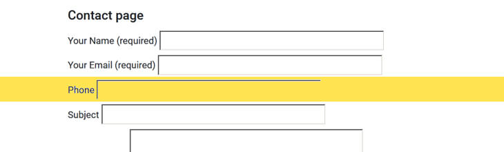 Contact form highlighting a newly added 'Phone' field