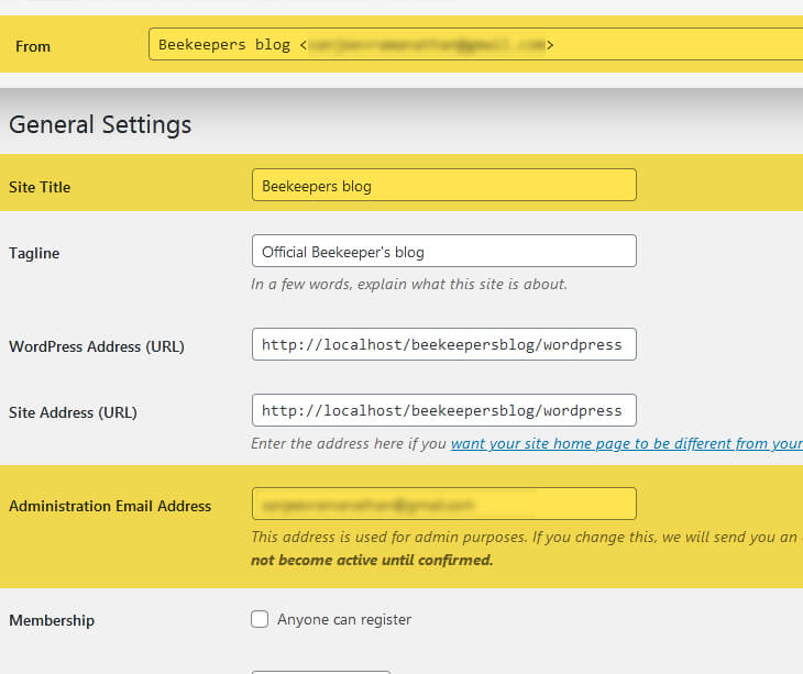 From field values in Mail Tab is same as Site Title and Administration Email Address in WordPress