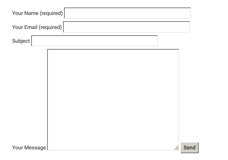 Screenshot of the form in the browser without the Bootstrap class and set the wpcf7_autop_or_not to false. - beekeepersblog.com