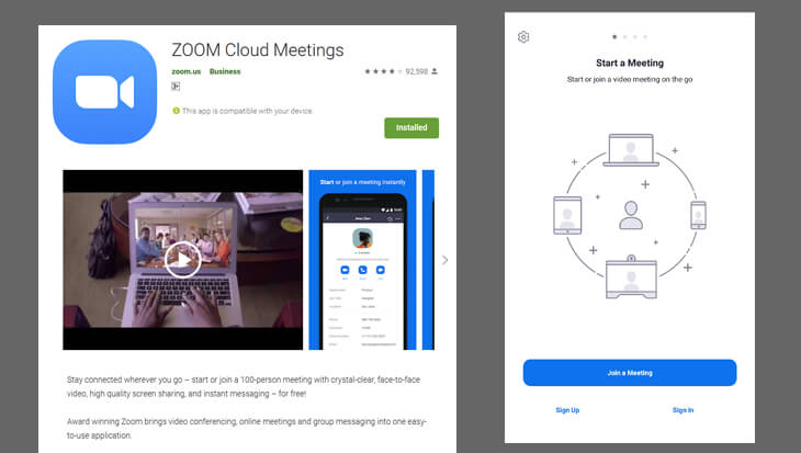 Screenshot of Google App Store and Zoom Cloud Meeting for Android - beekeepersblog.com